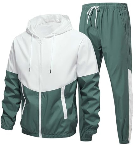 Tuta da uomo, set completo con felpa a maniche lunghe e pantaloni da jogging, set da 2 pezzi, con zip e pantaloni da jogging, ad asciugatura rapida, leggera, per allenamento e palestra
