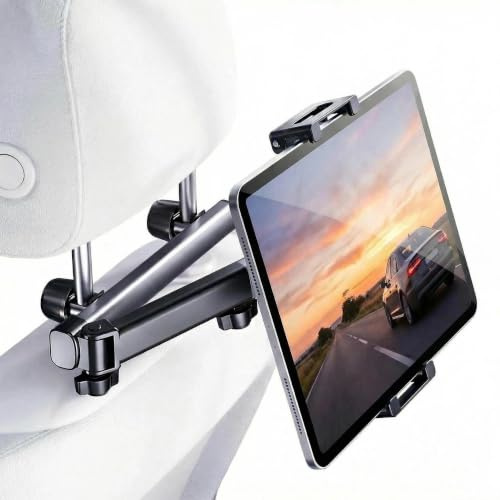 URMONA Supporto Tablet Auto Poggiatesta, Porta Smartphone 4,7-12,9 Pollici | Braccio estensibile, aggancio stabile, sedile posteriore, viaggio bambini, iPad iPhone, Kindle Switch, mani libere (Nero)