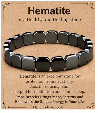 ESPVO Father Day Hematite Beaded Bracelet Gifts for Men Him Husband Boyfriend Natural Hematite Stone Beaded Stretch Healing Bracelets Valentines Birthday Inspirational Jewelry Gifts for Man Male