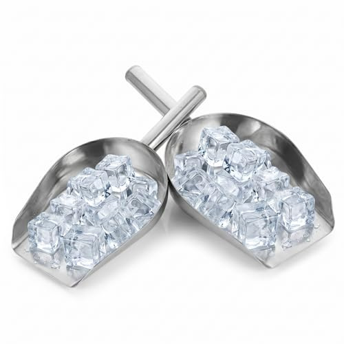 JOINPAYA 2 Pcs Stainless Steel Kitchen Shovel Handheld Ice Cube Scoop for Grains Candy Nuts and Dry Food Flat Bottom Metal Scoop for Home Kitchen Storage 9.45 X 4.33 in