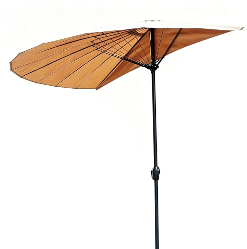 Parasol Demi-Cercle Mural De Jardin 1,50x3,0m, Demi-Parasol Avec Inclinaison À Manivelle, Parasol Extérieur Mid-Century Pour Balcon, Terrasse, Jardin, Bord De Piscine (Support Non Inclus)(Khaki)