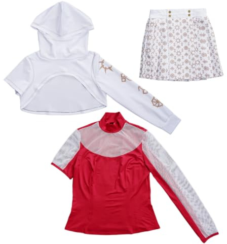 Jinhxofs 3 Pièces Costume Cosplay Capuche Tenue Cosplay Manches Courtes Tenue pour Filles, Spectacle