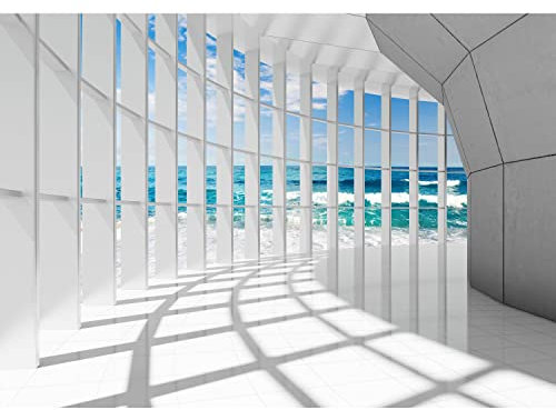 Runa Art Papel tapiz fotográfico Playa del Mar 3D 352 x 250 cm Lana Fondo De Pantalla XXL Moderna Decoración De Pared Sala Cuarto Oficina Salón azul blanco 9194011c