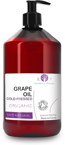 B.O.T Cosmetic & Wellness - 500 ml druvfröolja | Fuktgivande hår/hud | Ansiktsrengörare/sminkborttagningsmedel | Stimulera Kollagen/Elastin | Massage/Blandbar