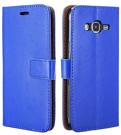AMAZE!UK Galaxy J3 2016 Case Cover, Blue Leather Slim Design Shockproof Wallet Flip Phone Cover for Samsung Galaxy J3 2016 with Card Holder, Kick Stand, Magnetic Closure (BLUE / J3 2016)