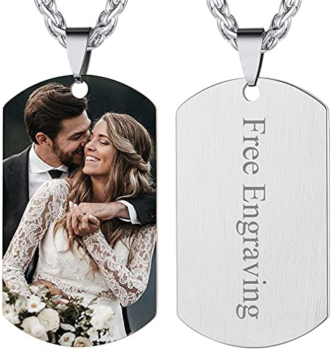 FaithHeart Personalisierter Dog Tag Anhänger mit Foto&Text Gravur Edelstahl Militärischen Erkennungsmarken Kette mit Geschenkebox