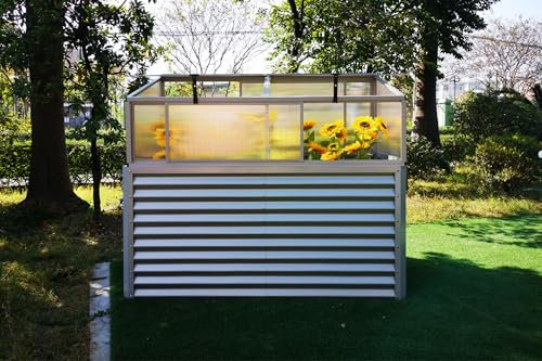 OUTFLEXX Set Hochbeet und Aufsatz (mit Schiebetüren), silber, Aluminium-Zink-Stahl/Alu/Polycarbonat, 180 cm, pulverbeschichtet