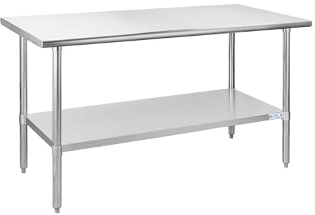 Hally Stainless Steel Table for Prep & Work 24 x 60 Inches, NSF Commercial Heavy Duty Table with Undershelf and Galvanized Legs for Restaurant, Home and Hotel