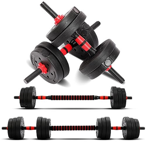 Youyijia 2 in 1 Hanteln Set 30kg Hantelset Verstellbar Kurzhanteln Langhantel Kunststoff Hantelscheiben mit Verbindungsstahlrohr für Kraftsport Fitness Home Gym