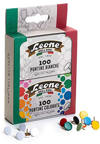 100 chinchetas blancas + 100 chinchetas de colores León de la Era - Blister de cartón de 2 cajas