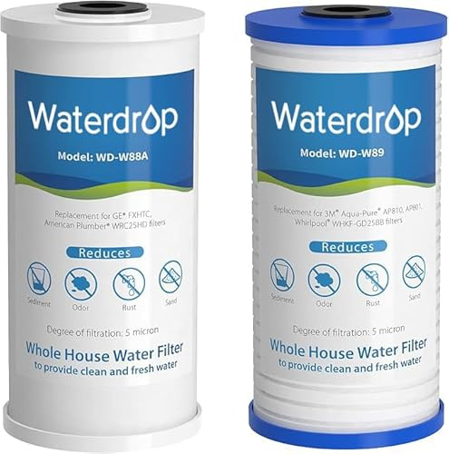 Waterdrop FXHTC AP810 10 x 4.5 Whole House Water Filter, Replacement for GE® FXHTC, 3M® Aqua-Pure AP810, Culligan® RFC-BBSA, W50PEHD, GXWH40L, GXWH35F, DuPont WFHD13001, Pentek® R50-BB