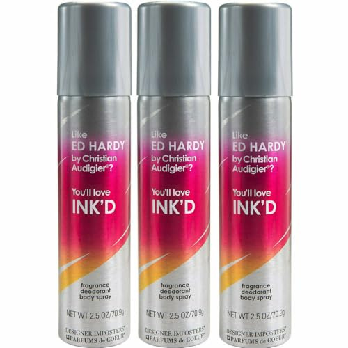 Parfums De Coeur Ink'd Fragrance Deodorant Body Spray for Women, 2.5 Ounce, (Pack of 3)
