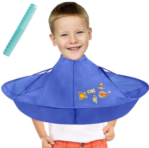 GUSTO Friseurumhang für Kinder mit Kamm Mantel Haarschnitt Friseursalon Cape Haarschnittschürze Faltbar Blau (Farbe 2)