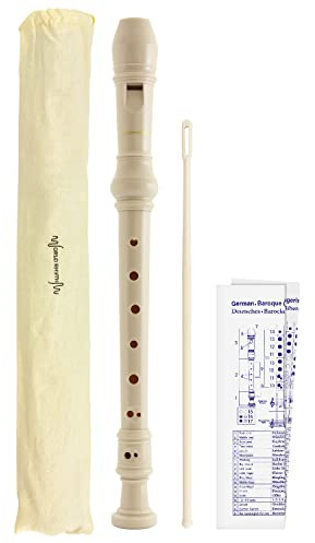 World Rhythm WR-807 - Flauta escolar con bolsa, varilla de limpieza y tabla de digitación - Soprano - Dedos en inglés/barroco - Blanco