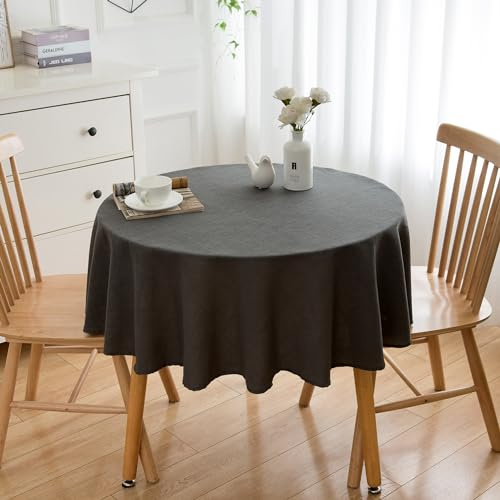 Simurq Tischdecke Abwaschbar - Wasserabweisend | Tischdecke Rund 160 Leinenoptik-Lotuseffekt | Pflegeleicht & fleckenabweisend Tischdecken | Tischdecke Grau -Tischtuch Table Cloth (Grau, 160 Rund)