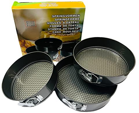 CRAVIING Pack of 3 Non-Stick Spring Form Round Cake Tins for Baking Cakes, Baking Pan Non Stick, Robust Springform Cake Mould 24cm, 26cm & 28cm with Removable Bottom
