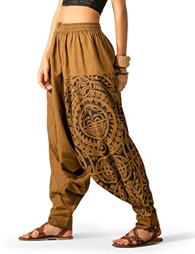 Women's Meditation Pants, Drop Crotch Ankle Balloon Joggers for Women Bohemian Gypsy Yoga Pant, Mustard - Mythical Mana, One Size