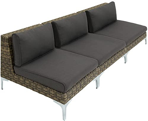 tectake® modulares, erweiterbares Rattan Gartenmöbel, 3-Sitzer Garten Sitzgruppe, Rattan Lounge Outdoor mit 3X Sofa-Mittelteile, Outdoor Möbel wetterfest, Balkonmöbel Kleiner Balkon