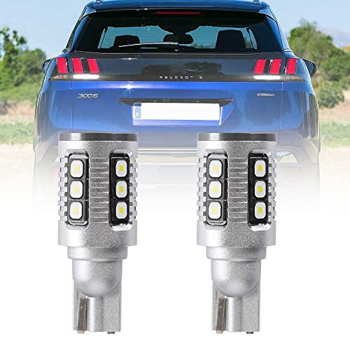 NSLUMO Bombillas de luz de marcha atrás, W16W T15 Bombilla LED para Peugeot 308 3008 508 4007 4008 RCZ W16W T15 921 Luz de respaldo LED 2x White Bombillas de luz de marcha atrás Lámpara de respaldo