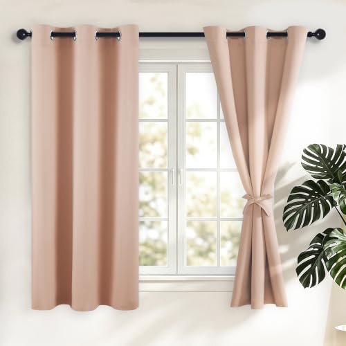Hiasan mörkläggningsgardiner gardiner, 160 x 106 cm (H x B), rodnad rosa | Ogenomskinliga gardiner med öljetter, termisk gardin öljettskynke, mjuka skjutgardiner, för sovrum och vardagsrum, set om 2