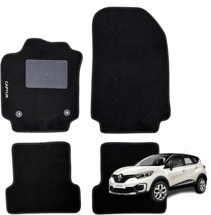 W-Parts Serie 4 TAPPETI - TAPPETINI in Moquette Neri per CAPTUR dal 2013 al 2019 con battitacco Cucito, Bottoni di Fissaggio e Striscia Antiscivolo