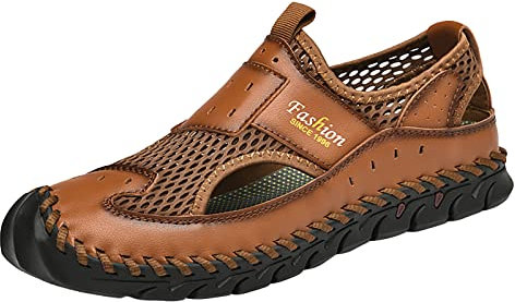 FNKDOR Trekkingsandalen Herren Outdoor Sandalen Wandersandalen Sportsandalen Mesh Geschlossene Slin on Wanderschuhe (Brown, 45)