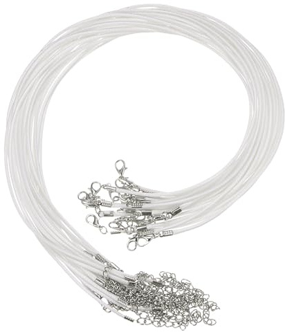 sourcing map 20Pcs Waxed Necklace Cord Bulk White 2mm Dia 18 Necklace String Rope with Chain Clasp for Pendants Bracelets Jewelry Making Supplies Accessories