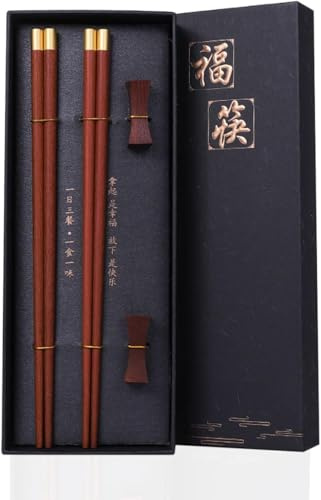 Essstäbchen, Stäbchen zum Essen, Essstäbchen Spülmaschinenfest, 2 Paar Holz Chopsticks Mit 2 Essstäbchenablag Chinesische Sushi Stäbchen Wiederverwendbare Geschenk Set (black)