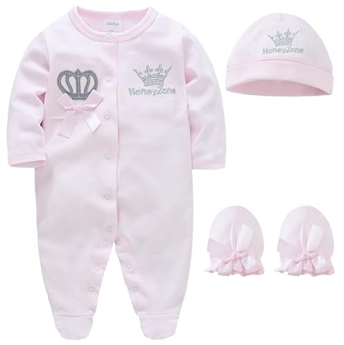 kavkas Baby Cotton One-Piece Footed Romper Long Sleeve Bodysuit Jumpsuit Newborn Sleep n Play Overall Outfit Clothes Pink 3M