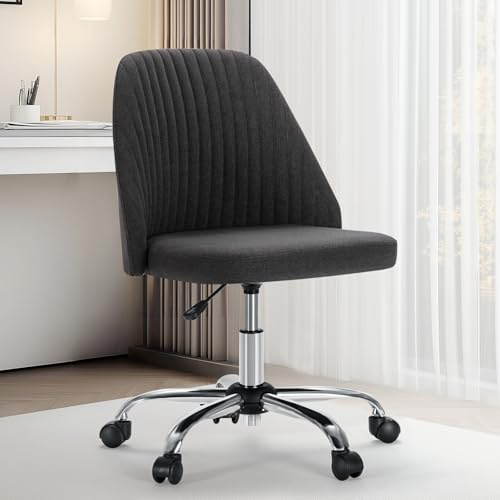 Sweetcrispy Armless Office Chair, Modern Fabric Home Office Desk Chairs with Wheels Adjustable Swivel Task Computer Vanity Seat for Small Spaces