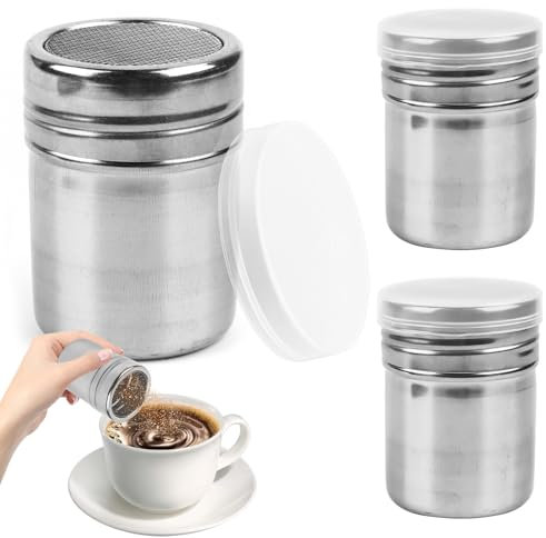 Jognee Puderzuckerstreuer 2 Stück,Edelstahl Streuer,Kakaostreuer für Cappuccino,Puderzuckermühle,Staubzuckerstreuer,Pulverstreuer,Puderzucker Sieb Mehlstreuer für Kakao,Kaffee,Schokolade,Zucker,Salz