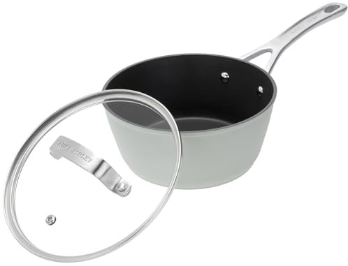Laura Ashley 16 cm Non Stick Saucepan with Lid - BPA, PFOA-Free Forged Aluminium Cooking Pan 1.2L - Dishwasher & Oven Safe with 10-Years Guarantee - Multi Hob, Induction Compatible - Sage Leaf