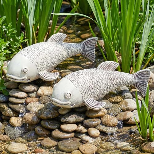 Euiroet Koi-Fisch-Deko-Statuen, Antik-Kupfer, Koi-Fisch-Skulptur, echte Tierdekoration, Ornamente und Fischhofkunst, Gartenskulpturen und Statuen, Teichdekoration