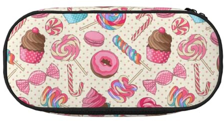 BREAUX Astuccio in tessuto Oxford 300D con stampa dolce lecca-lecca cupcake, design con cerniera doppia, cosmetici e organizer
