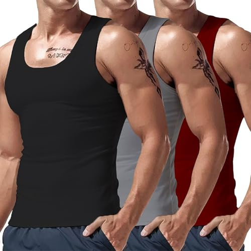 Canotta Uomo Palestra Muscolo Estiva Bodybuilding Tank Top Allenamento Sportive Palestra Canotte Senza Maniche Aderente Elasticizzato Canottiera Stringer Ad Asciugatura Rapida Cotone Vest 3pc