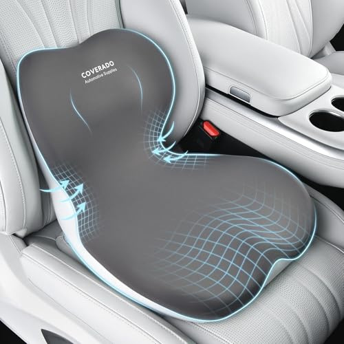 Coverado Sitzkissen und Lendenwirbelstützkissen einteilig für Bürostuhl und Autositz, Ergonomisches Memory-Schaum Rückenstütze Kissen, Ischias und Rücken und Tailbone Pain Relief Kissen