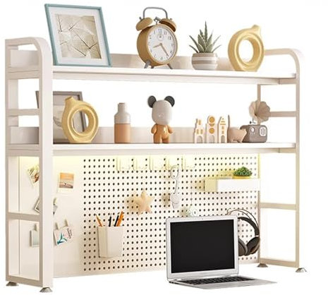 Stecktafel Wand Organizer Bücher Regal Lagerregal Schreibtisch-Aufsteller, Schreibtisch-Bücherregal mit Stecktafel, für den Computertisch im Büro, zu Hause, im Wohnheim(White,80 * 93cm)