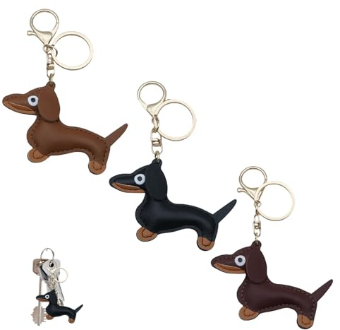 3 Stück Dackel SchlüSselanhänger,SchlüSselanhänger Dackel Deko Anhänger,Süße Welpe Hundetasche ,Leder Hund Schlüsselring Kuscheltier,Geschenke für Kinder Frauen Männer Rucksack Dekoration Schmuck