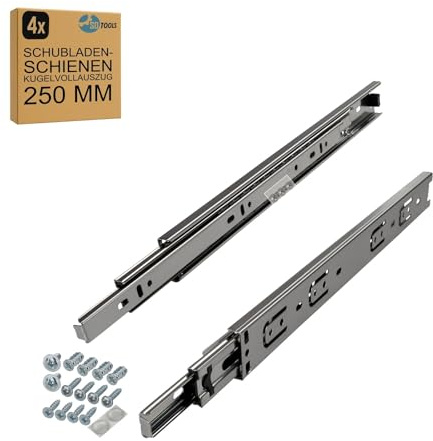 SOTOOLS Kugelauszug Vollauszug 2 Paar – 250 mm – Tragkraft 25kg – 250 mm Auszug für Industrieeinsätze – leise kugelgelagerte Auszüge – 35 mm Höhe, 12,7 mm Breite – belastbar bis 25kg