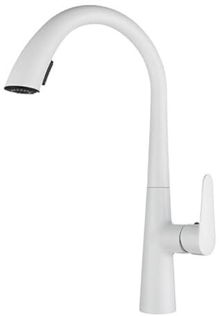 EGSO Rubinetto Lavello Cucina Bianco, Miscelatore con Doccetta Estraibile per Cucina, acciaio inox girevole a 360°, rubinetto da cucina con 2 tipi di getto d'acqua