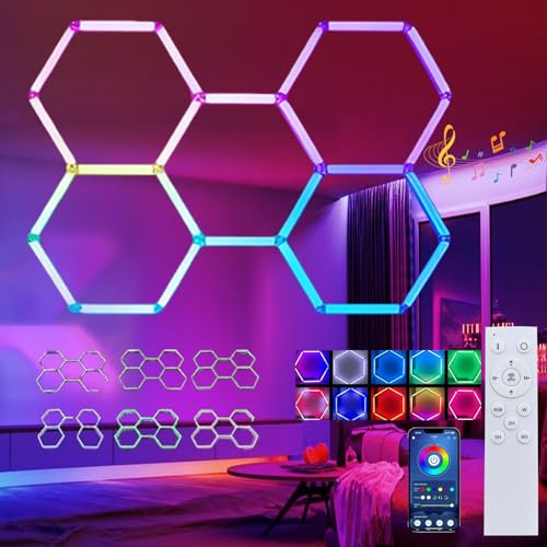Rgb Led Hexagon Beleuchtung Hexagon Led Garage Light RGB Werkstatt Deckenleuchte Panel Deckenleuchten Hexagon Deckenleuchte 360+ Farbe Bringen Musikkontrolle Modell& Sechseck Gaming (RGB, 96IN)