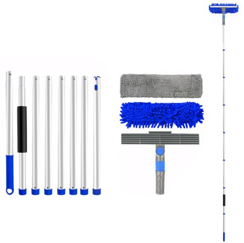 3m Window Cleaning kit with 2 Window Squeegee, Window Cleaning Equipment and 8 Extendable Window Cleaning Pole for home, Shower Glass, Car Windshield
