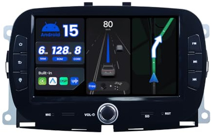 BXLIYER - [6G+128G, Octa-Core] - Android 15 Autoradio Per FIAT 500/500C/500S/500E (2016-2019) Radio GPS Navigation - CarPlay Android Auto - Camera & MIC - DAB Volante 360-CAM WiFi - 7 Pollice 2 Din