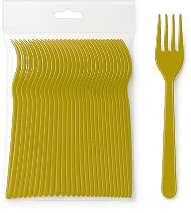 ecodrinks - Forchette in Plastica - Eleganza e Sostenibilità a Tavola - Resistenti Fino a 125°C, Lavabili e Riutilizzabili - Perfette per Eventi, Feste e Picnic (105, Oro)
