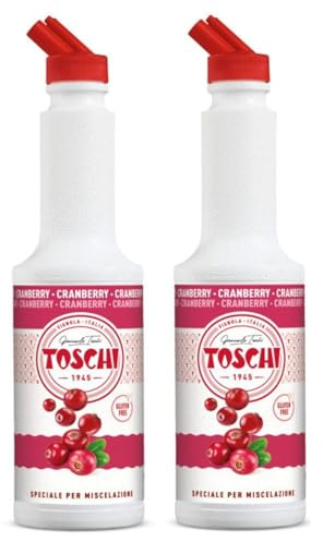Toschi® | Mirtilli Rossi Preparato per Bevande Base Succo Frutta | Sciroppo Analcolico per Miscelazione Ideale Cocktails e Long Drink - 2 x 1 Litro