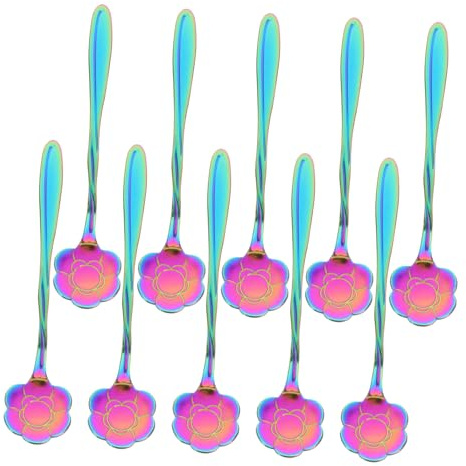 LOLIPPYY 10pcs Stainless Steel Long Handle Spoons for Coffee Tea and Desserts Flower Pattern Sugar and Honey Stirring Spoons Reusable Fancy Tableware for Appetizers and Ice Cream