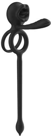 Anello vibrante per pene con plug anale, vibratore clitorideo, 9 modalità di vibrazione e 9 modalità di leccamento della lingua, massaggiatore anale e clitorideo per stimolare il punto G (Nero)