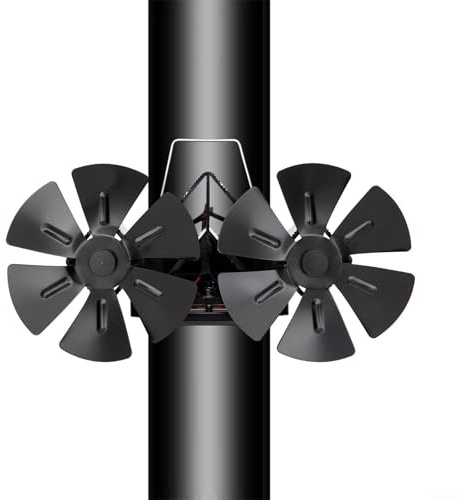 Ventilador de chimenea, ventilador de horno de pared de doble cabezal con 12 aspas, alimentado por calor de chimenea, funcionamiento silencioso para mejorar la comodidad de la habitación