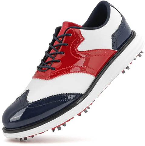 PENXZT 9 Spikes Golfskor Herr Nya Halkfria Lätt Andningsbara Golfskor Med Stöd För Fötter,B,44.5 EU