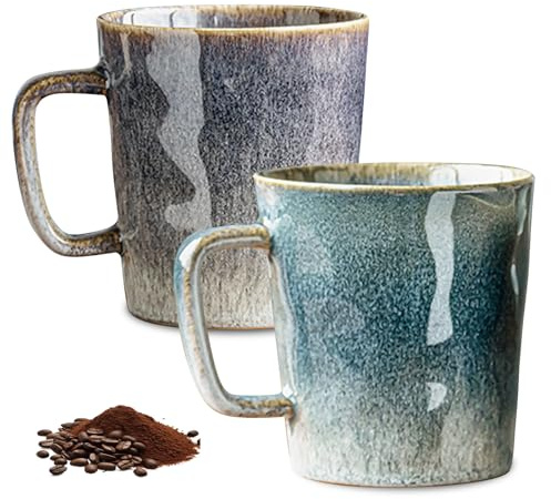 2 tazas de café de cerámica de 400 ml, tazas de café de porcelana hechas a mano, tazas de capuchino retro con asa, tazas de café de leche, tazas de té para café, leche, té, microondas, lavavajillas